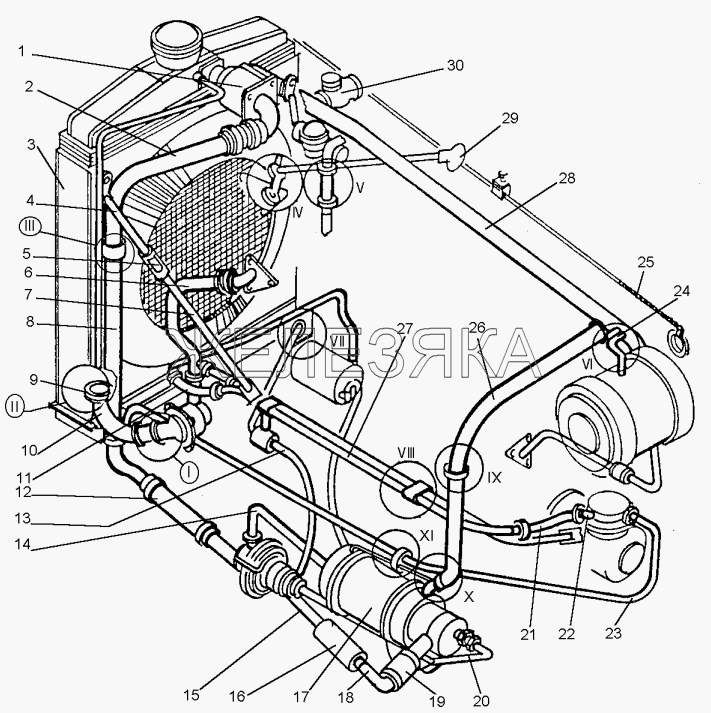 Система охлаждения и разогрева двигателя (ДЗ-98В3.33.00.000) от автогрейдера ДЗ-98В.1 title=